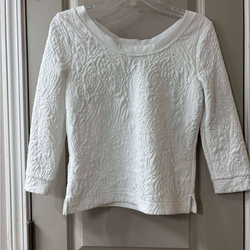 Banana Republic White Jacquard Top Quilted Scoop Back 3/4 Sleeve - Picture 3 of 5